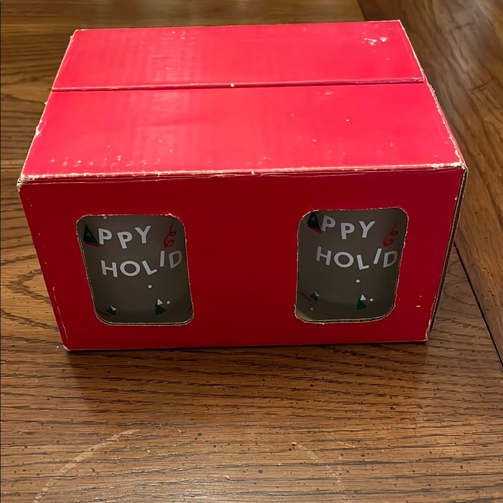 Festive Holiday Mugs Set in Red Box